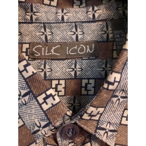 Silk Icon 100% Silk Geometric SHORT SLEEVE BUTTON UP SHIRT Large L - Picture 4 of 6